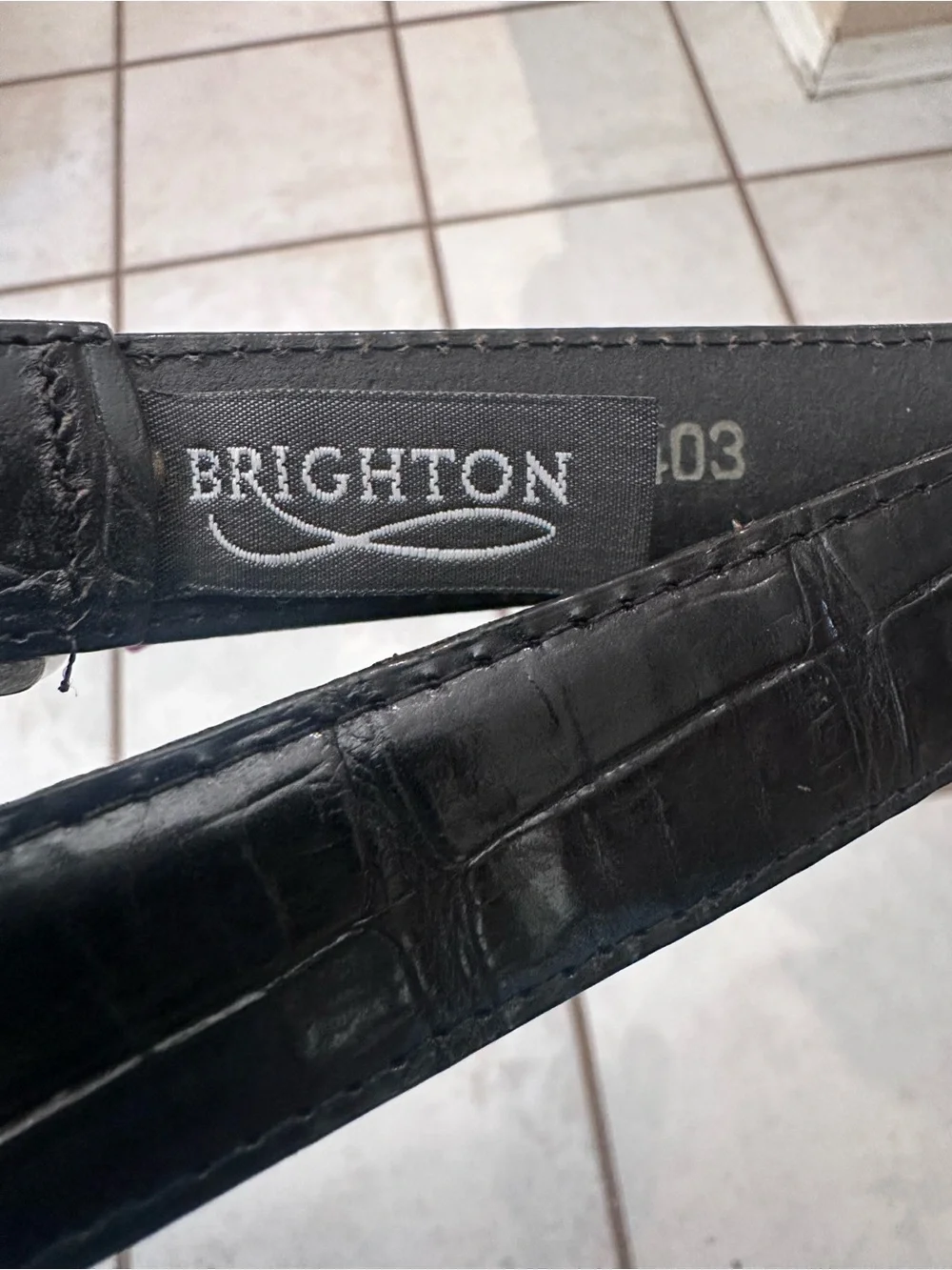 Brighton Vintage Black Leather Belt with Ornate Silver-Tone Buckle